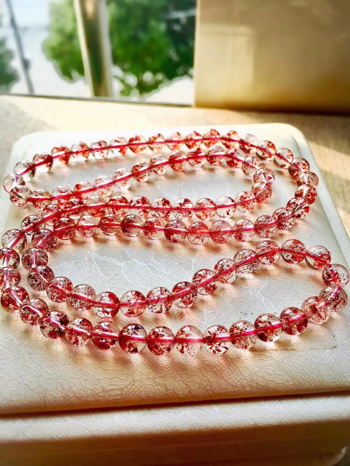 

Certificate 6.3mm Natural Lepidocrocite Quartz Red Super Seven Stone 3 Laps Clear Round Beads Bracelet Stretch Crystal AAAAAA