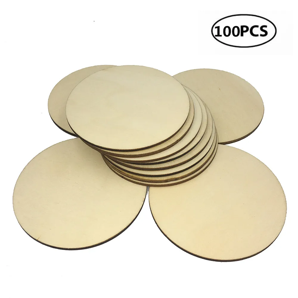 100pcs 80mm 3.14inch Big Size Unfinished Wood Circle Round Wood Pieces Blank Round Ornaments Wooden Cutout for DIY Craft Project