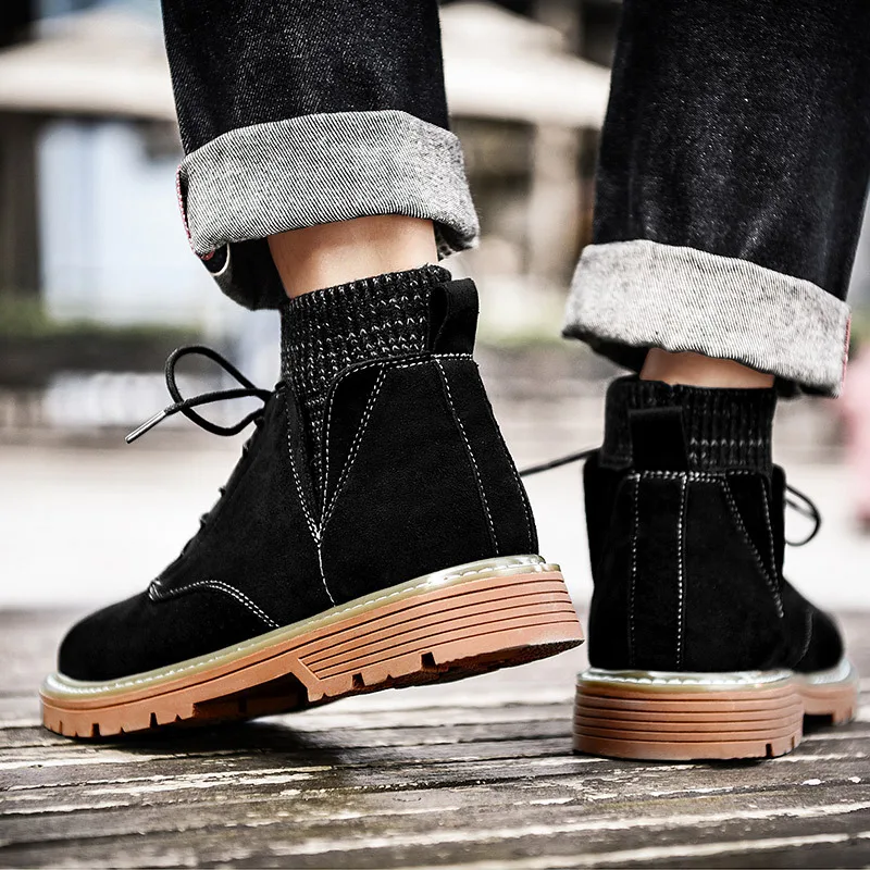 

Martin Boots Men's 2019 Autumn & Winter New Style High Shoes British Style Men Snow Boots Retro Socks Mouth Worker Boot