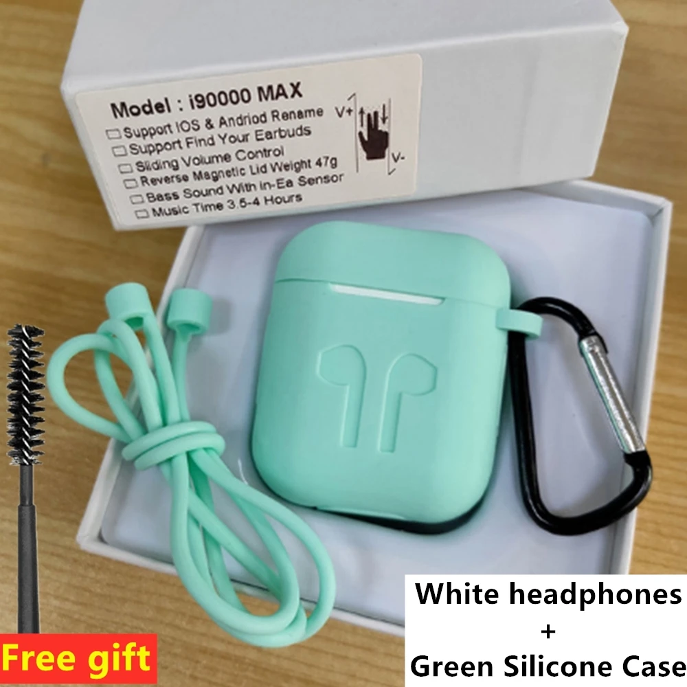 white-green case I90000 MAX TWS Беспроводные наушники с воздухом 2, Bluetooth 5,0, наушники с супер басами, наушники с регулятором громкости PK i9000 i100000 Pro - Цвет: white-green case