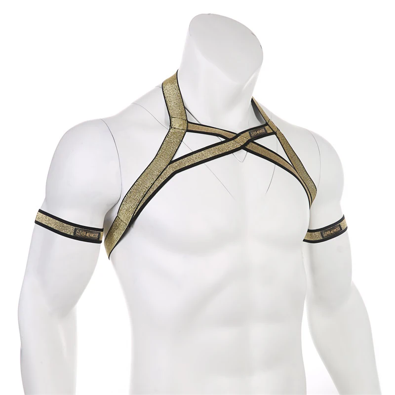CLEVER-MENMODE Mens Chest Harness Shoulder Straps Muscle Elastic Belt Arnes Hombre bondage lingerie with Arm Band Club Costume mens bondage lingerie men chest harness belt