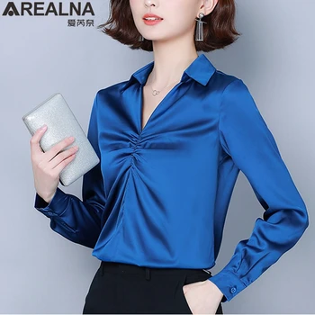 

Fashion Spring Silk Women Shirts OL Ladies office sexy design Satin Blouse shirt Plus Size Womens Tops and Blouses Blusas Mujer
