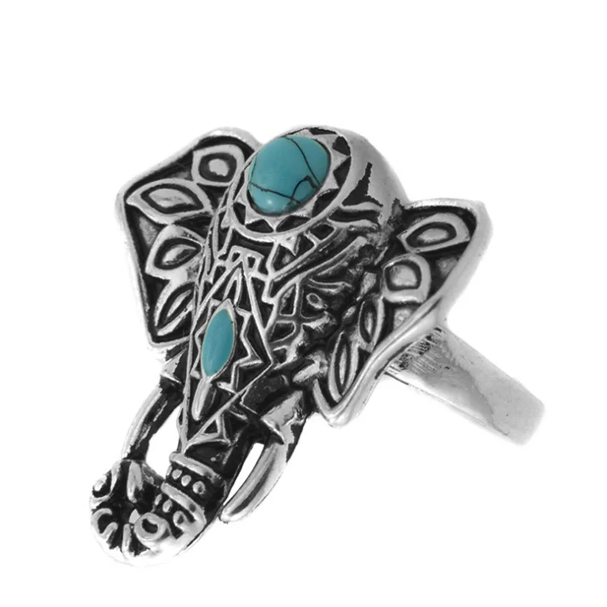 FYJS уникальный посеребренный изменяемый Размер зеленая бирюза камень Слон Форма