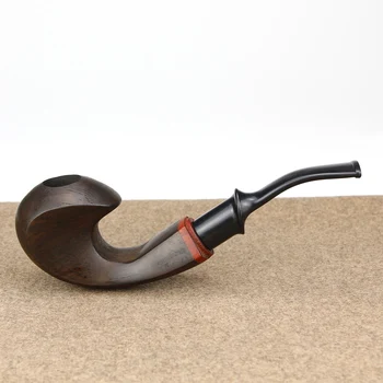 

New Ebony Wood Pipe Creative Smoking Pipe 9mm Filter Handmade Tobacco Pipe free tools set Smoke Pipe