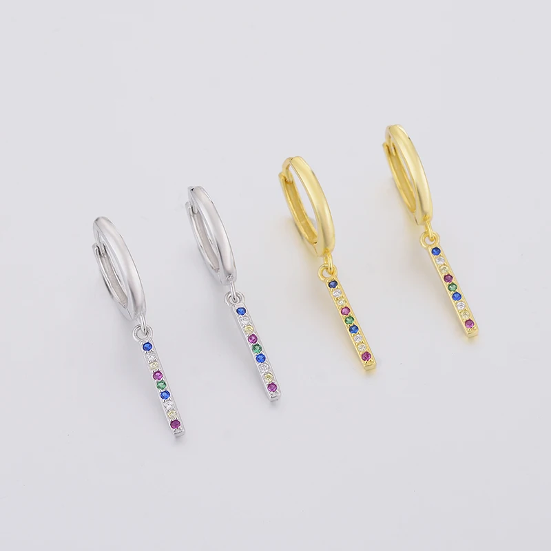 

New Arrival 100% 925 Sterling Silver Line with Colourful CZ Drop Earrings for Women Silver Earring Jewelry Gift