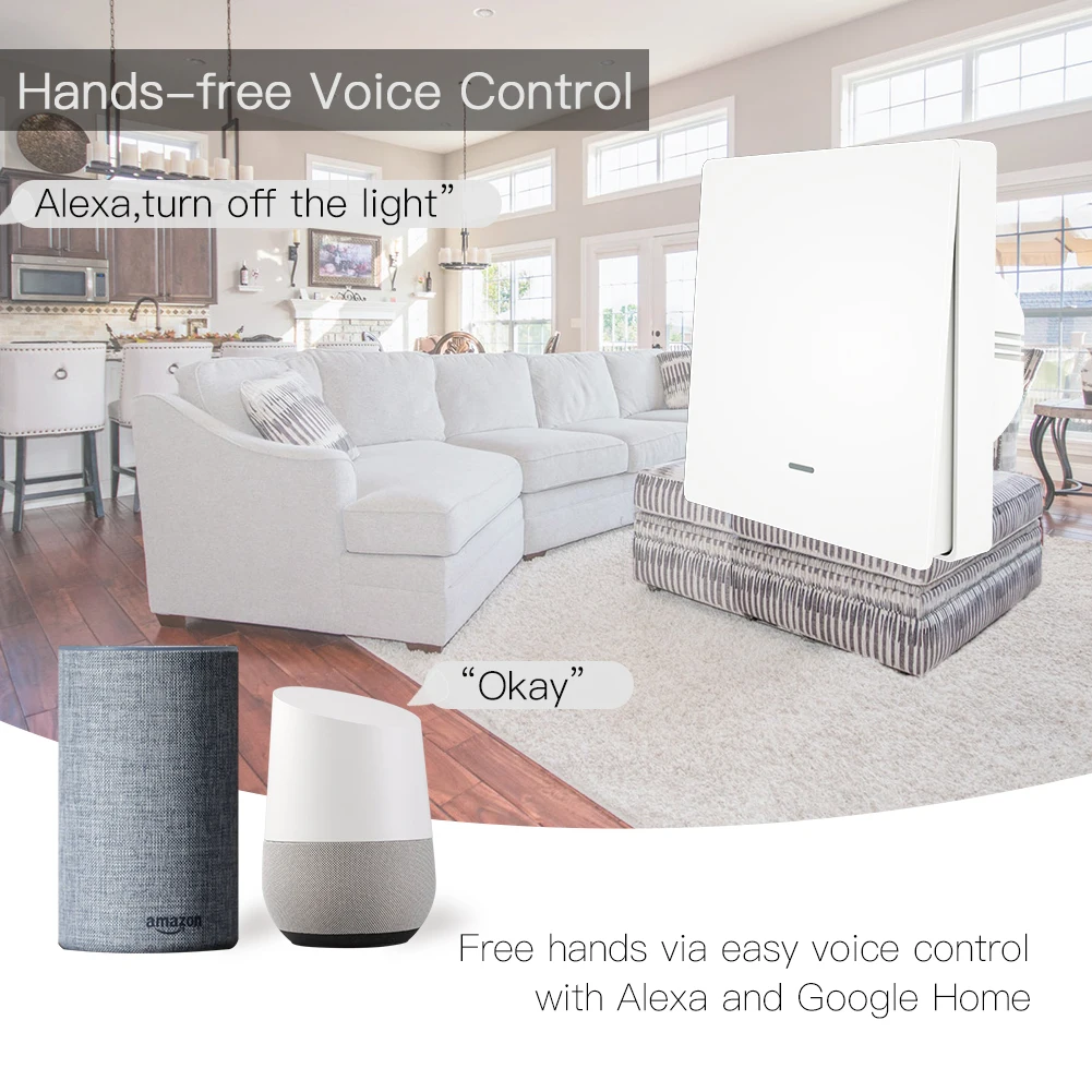 WiFi Push Button Smart Switch 1/2/3 Gang Remote Control Light Switch By Smart life/Tuya App Works with Alexa, Google Home
