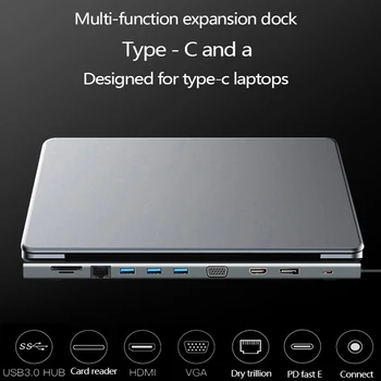 

USB Type C HUB 10in1 to 3.0 USB HDMI RJ45 USB HUB for MacBook Pro Accessories USB Splitter Multi Ports Type C HUB USB-C HUB for