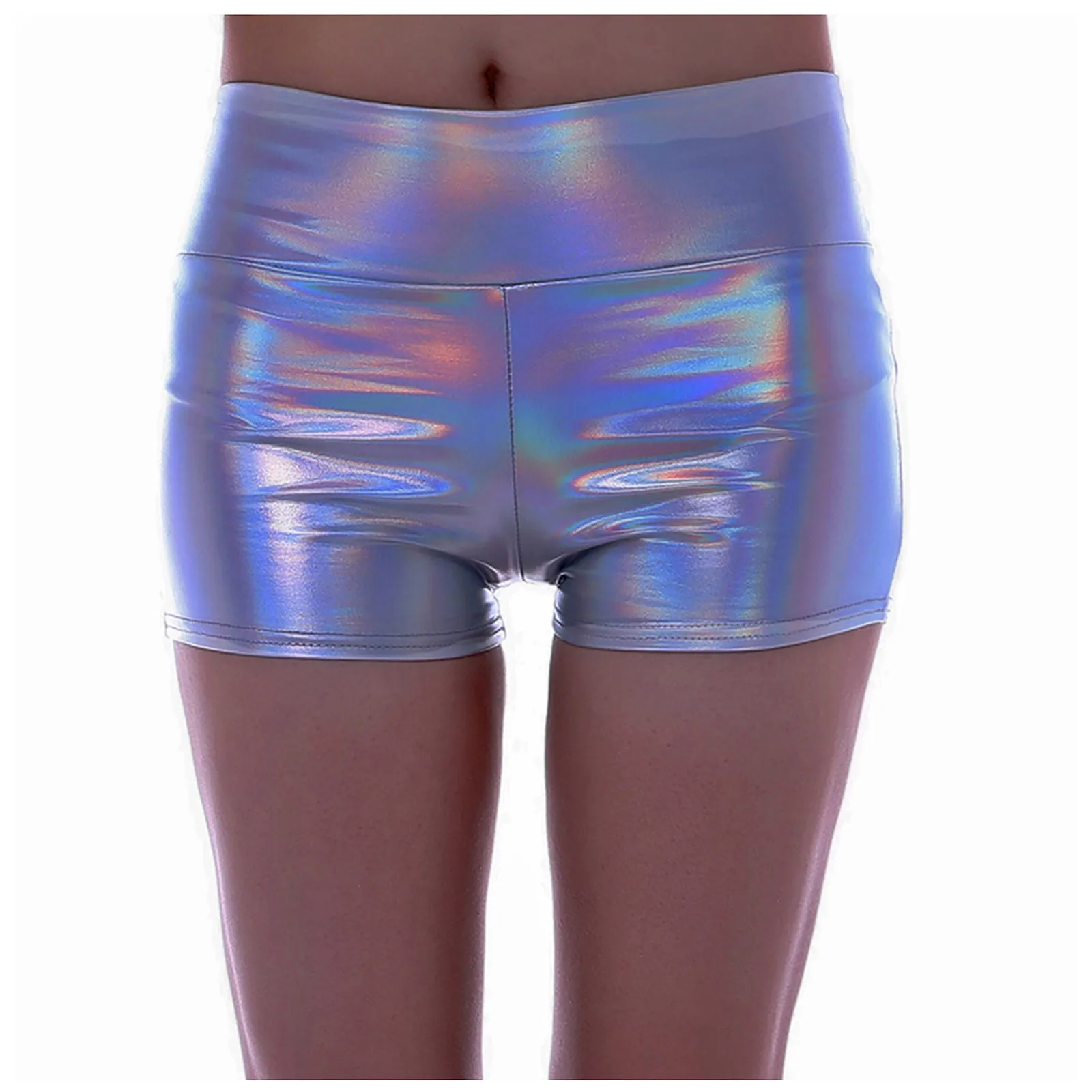 Glossy Metallic Rave Dance Leather Short Trousers Black Red Silver Golden High Waist Sexy Hot Pants Women Faux Shorts Panty