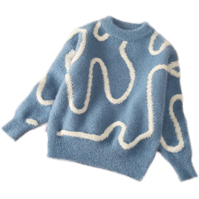 Свитера для девочек Зимний толстый свитер из искусственного бархата Новинка года, детская Вельветовая рубашка в Корейском стиле для девочек свитер для девочек