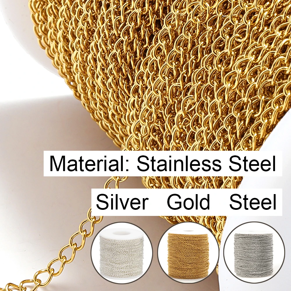 2meters Stainless Steel Extension Chain 2/3/4mm Gold Necklace Chains for Bracelet DIY Chain Accessories Jewelry Making Crafts images - 6