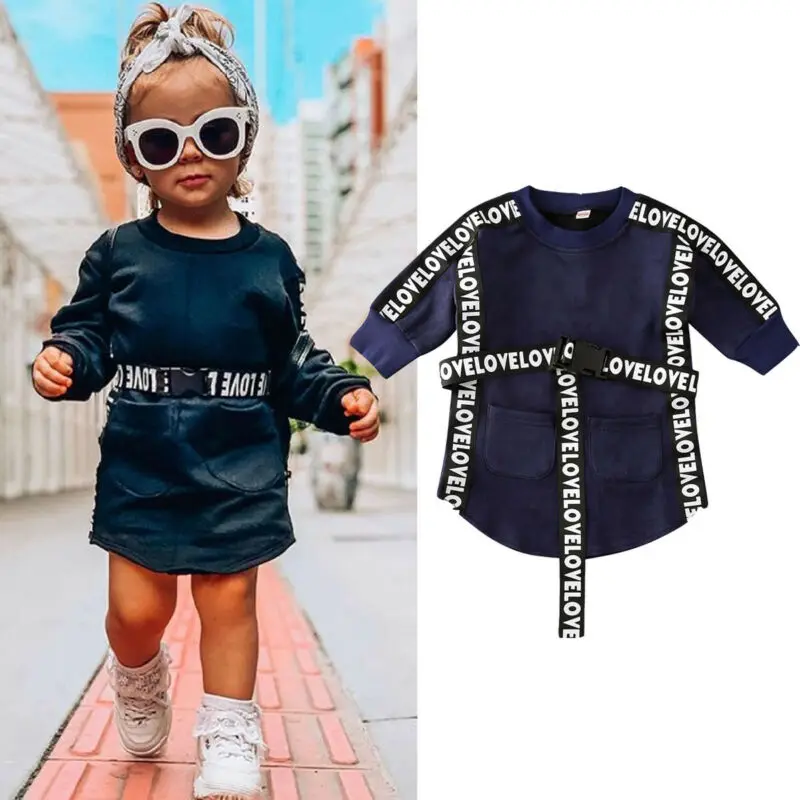 

Toddler Infant Baby Girl Dress Fall Winter Warm Long Sleeve Princess Dress Vestidos Children Letter Belt Dresses Long Sportwear