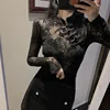 Girls Transparent Lace Blouses Shirts Tees Female Chinese Style Turtleneck Vintage Full Sleeve Black Blouses Tops For Women 6