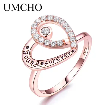 

UMCHO 925 Sterling Silver Rings Young Forever Heart Jewelry For Women Mother's Day Gitfs Fine Jewelry