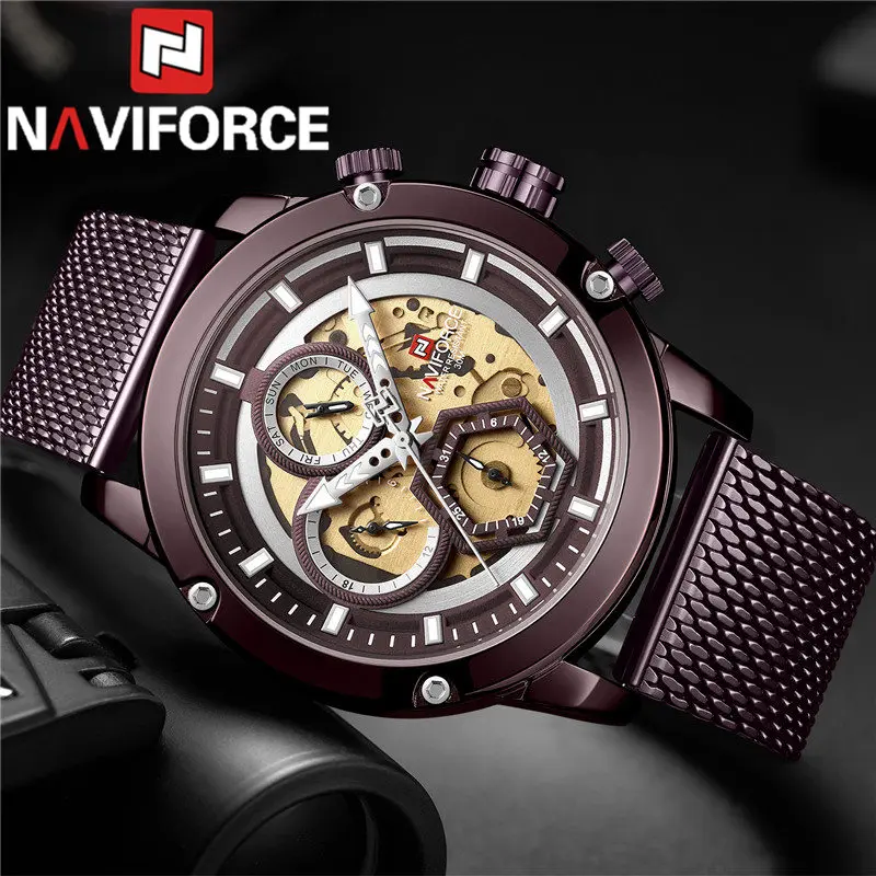 Часы наручные NAVIFORCE Мужские кварцевые водонепроницаемые брендовые Роскошные