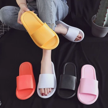 

2020 Female EVA Good Stretch Slippers Women Solid Color Home Floor Ultra Quiet Flip Flops Lover's Indoor Non-slip Slides