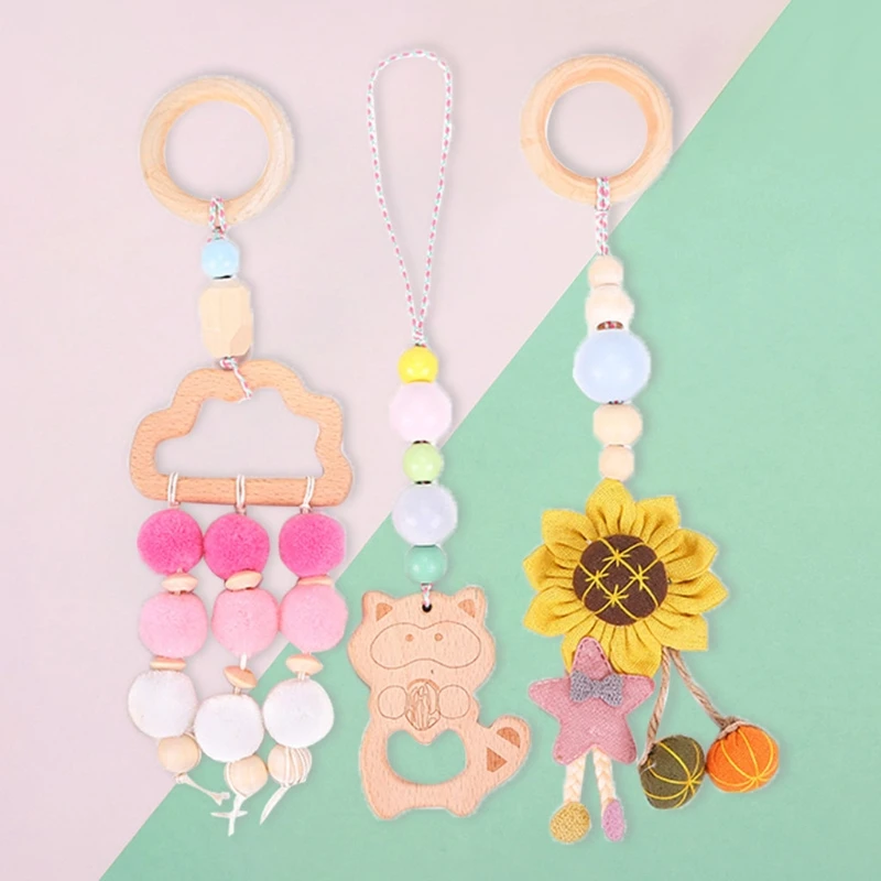 

4 Pcs/Set Baby Play Gym Wooden Frame Stroller Hanging Pendant Teether Molar Teething Nursing Rattle Toys Gifts Decor