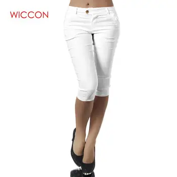 

Plus Size 4XL Women Pencil Pants Fashion Solid Color Skinny Calf Length Pants Casual Stretch 3/4 Trousers Summer Female Capris