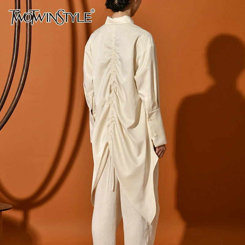 

TWOTWINSTYLE Casual Loose Irregular Women's Blouses Lapel Collar Long Sleeve Asymmetrical Shirts For Female Fashion 2019 Clothes