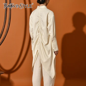 

TWOTWINSTYLE Casual Loose Irregular Women's Blouses Lapel Collar Long Sleeve Asymmetrical Shirts For Female Fashion 2020 Clothes