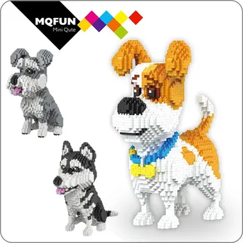 

Zms diamond building blocks animal creative 3D puzzle assembling children's building blocks Mike, Husky, Schnauzer cartoon dog