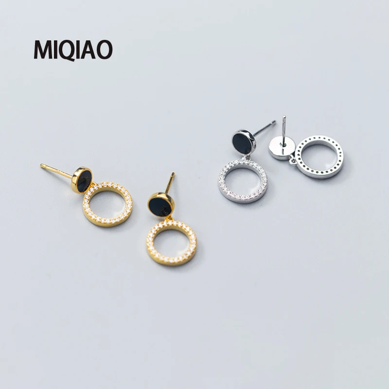 MIQIAO серебро 925 пробы черные круглые серьги гвоздики золотистого цвета женские с