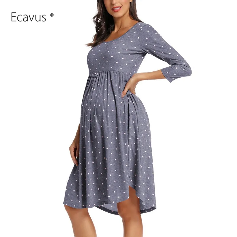 Платье для беременных с длинными рукавами в горошек; осеннее платье для беременных; плиссированное платье трапециевидной формы для беременных; Удобное повседневное платье для мам
