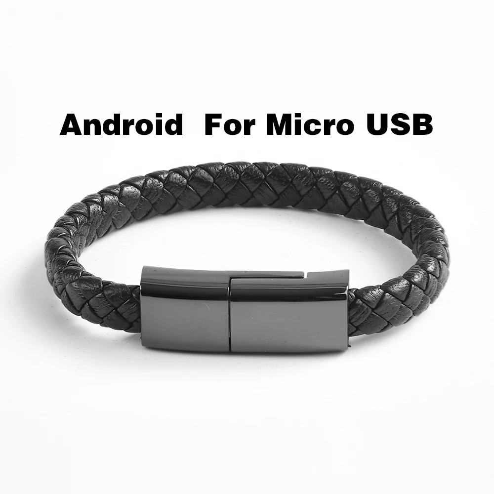 For Micro USB Путешествия быстрая USB пара зарядное устройство-браслет кабель для IPhone X 8 7 6s для huawei samsung Xiaomi телефон портативный кожаный зарядный кабель - Цвет: For Micro USB