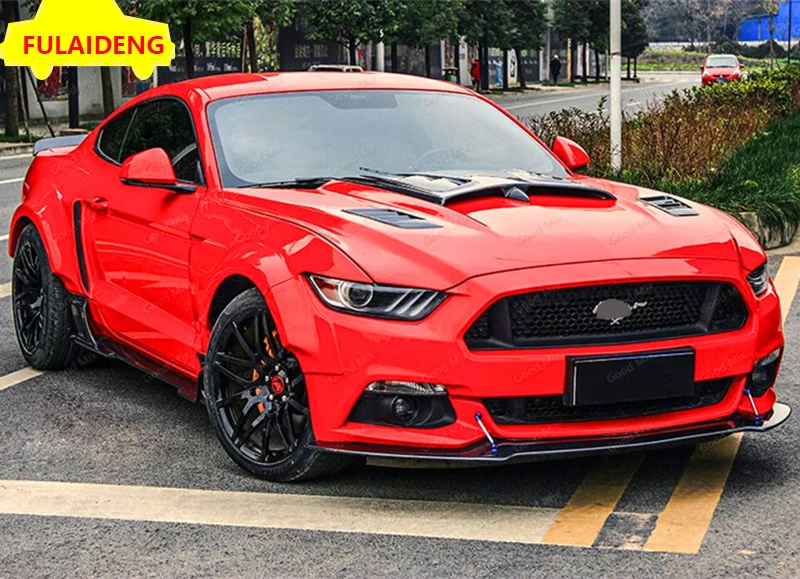 Для Ford Mustang- черный углеродное волокно автомобиля Передняя губка подбородок бампер наборы кузова автомобиля аксессуары для укладки