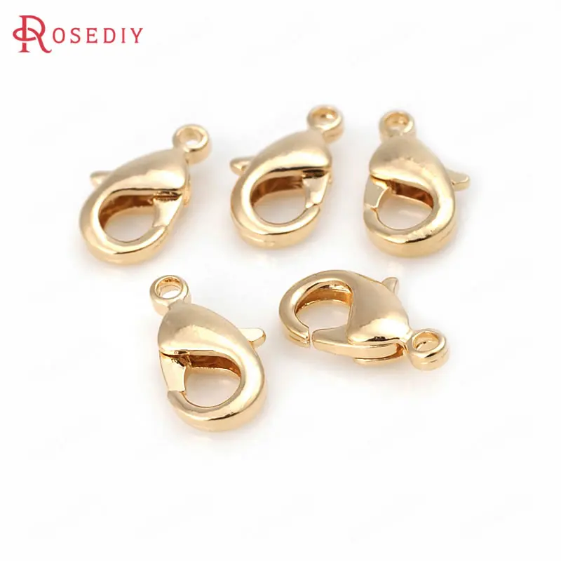 

(D086)20 pieces 10mm 12mm 15mm 24K Gold Color Plated Brass Lobster Clasps Connect Clasps High Quality Jewelry Accessories