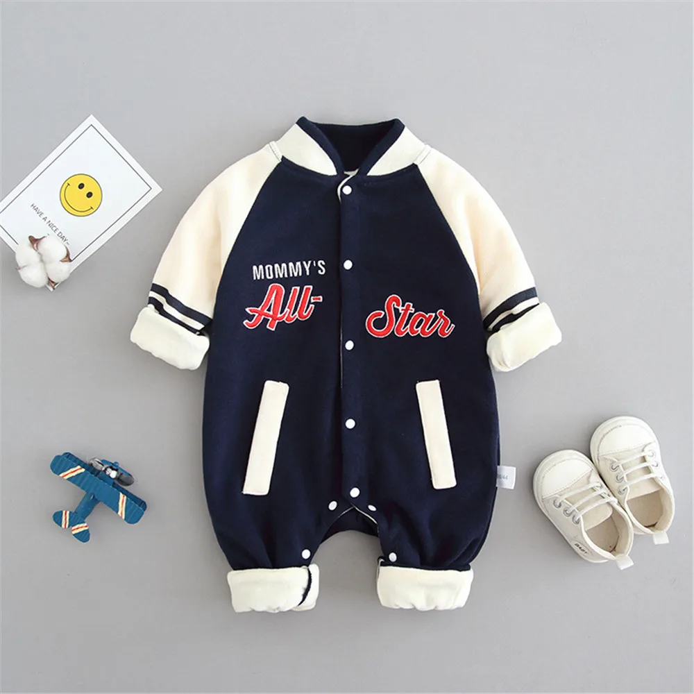 Patchwork Baby Boy Clothes Baby Baseball Uniform Letter jumpsuit For Kind Newborn Overalls Infant Baby Romper Spring& Autumn