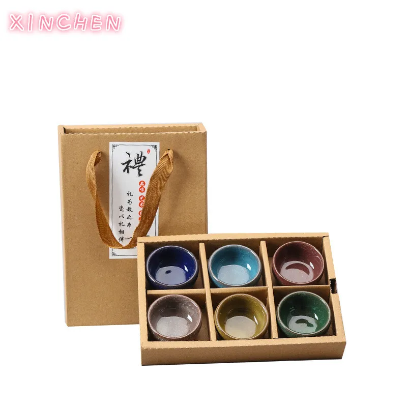 

XINCHEN Rainbow Chinese Handmade Ceramic Kung Fu Tea Cups Cracked Glaze Craft Porcelain Tea Pot and Cup Set Best Gift