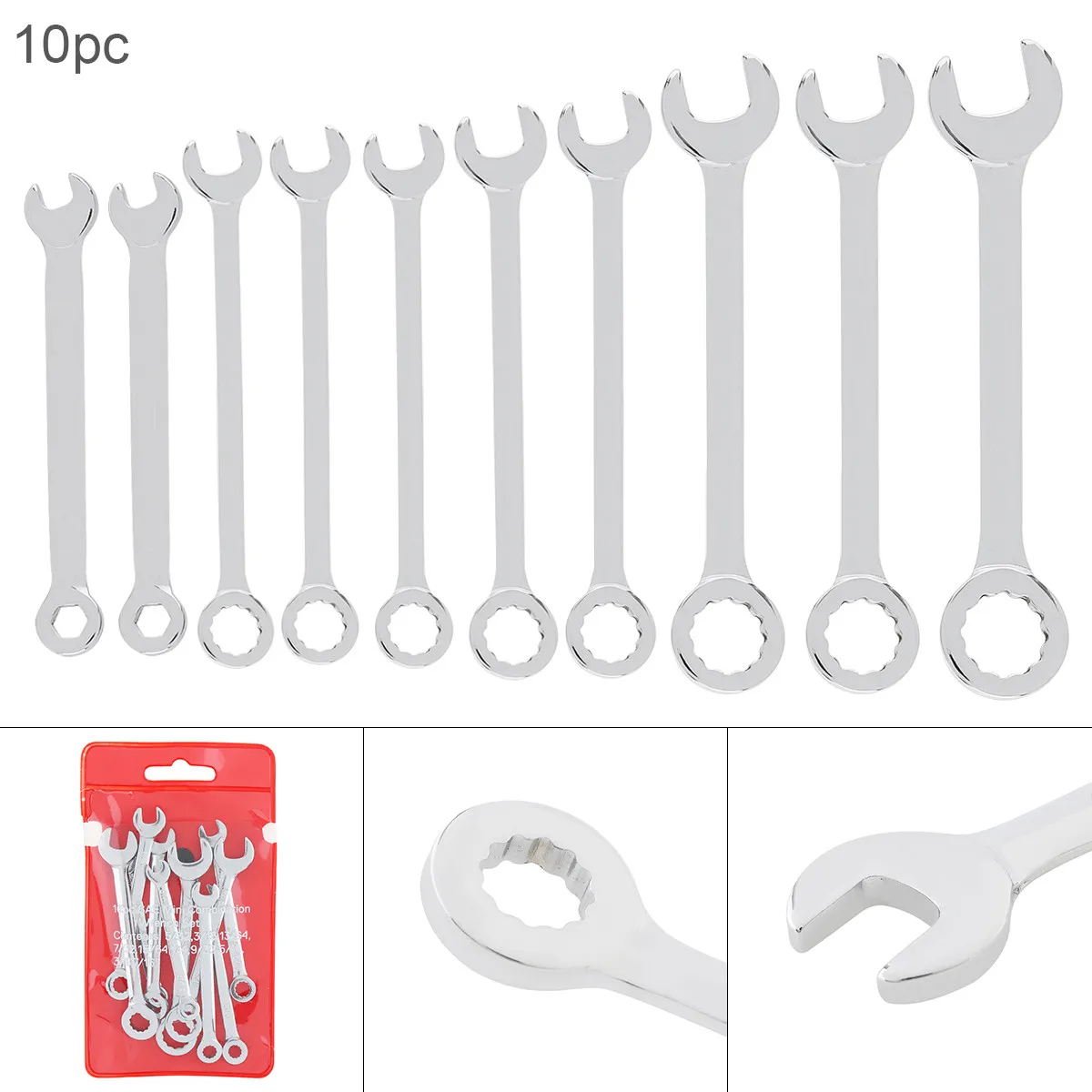 

10pcs/set 4mm-11mm Mini Portable Imperial Wrench Spanner Steel Wrench Set Repair Tool with Opening and Plum Blossom Head