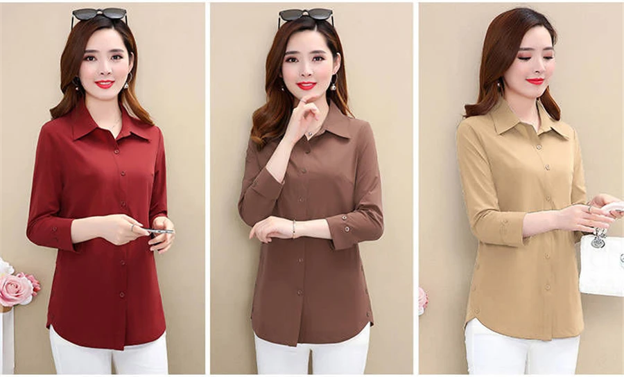 Chic Solid polo collar shirt women fashion elegant slim plus size 5XL long sleeve blouse female 2021 new Mom casual spring tops