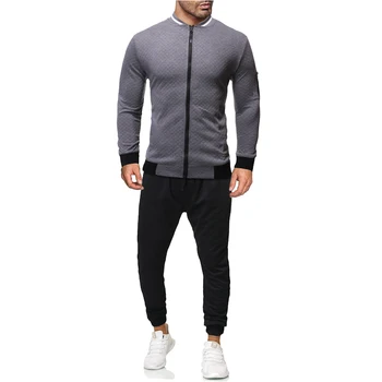 

MarKyi 2019 autumn new plaid track suit men 2 pieces zipper jogging suits for men