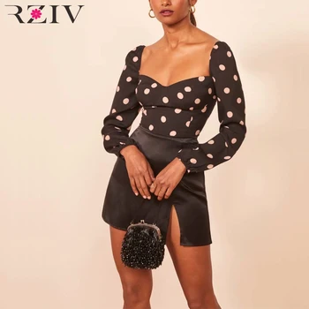 

RZIV Spring and summer women's blouse casual polka dot print long-sleeved slim