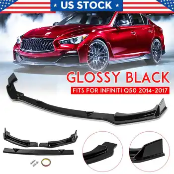 

3 Pcs/Set Glossy ABS Black Front Bumper Canard Chin Lip Spoiler Spliters For Infiniti Q50 Q50S Q50L 2014 2015-2017 Car Styling