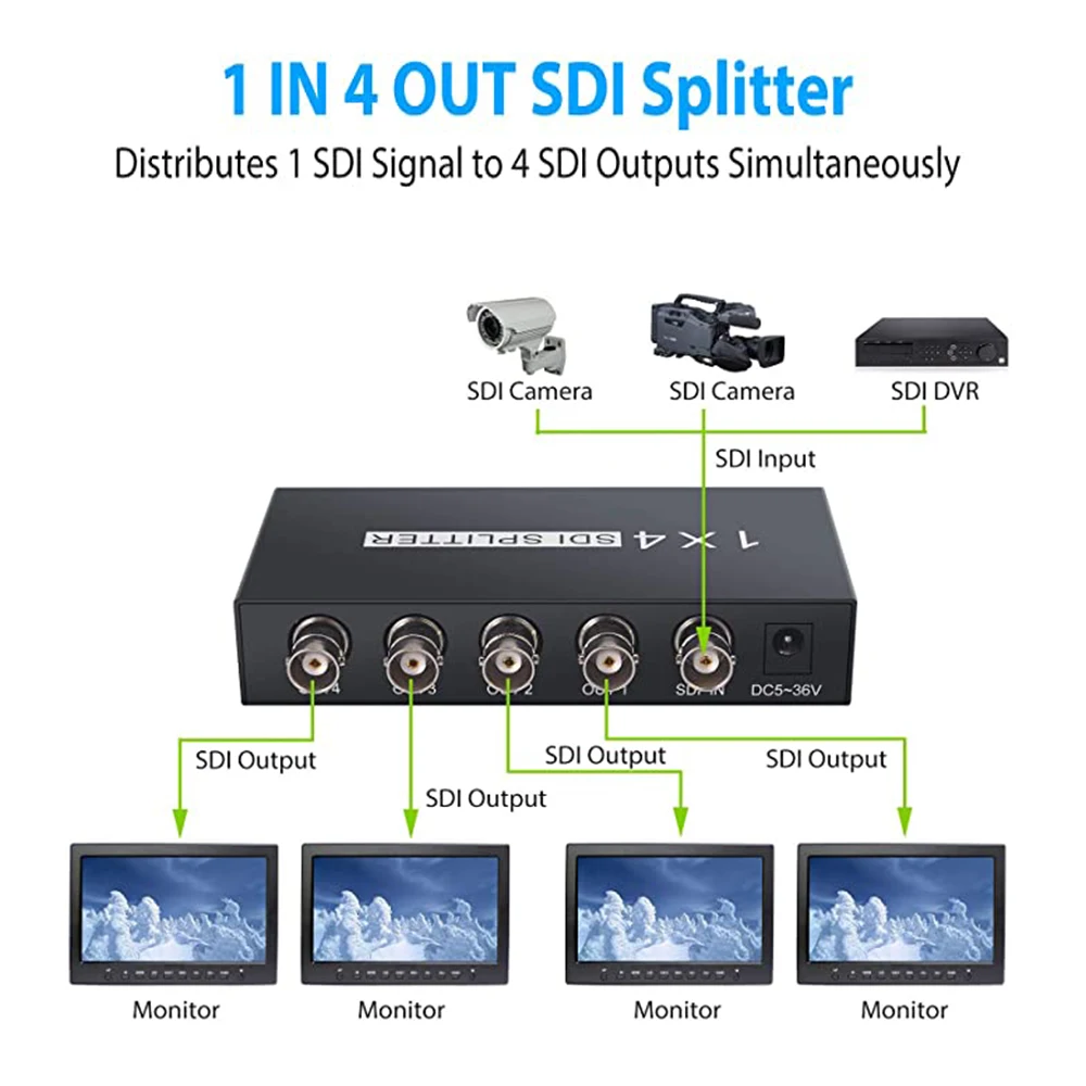 SDI Splitter 1x4 3G-SDI HD-SDI SD-SD 1 In 4 Out Multimedia Split SDI Extender Adapter Support 1080P TV Video For Projector
