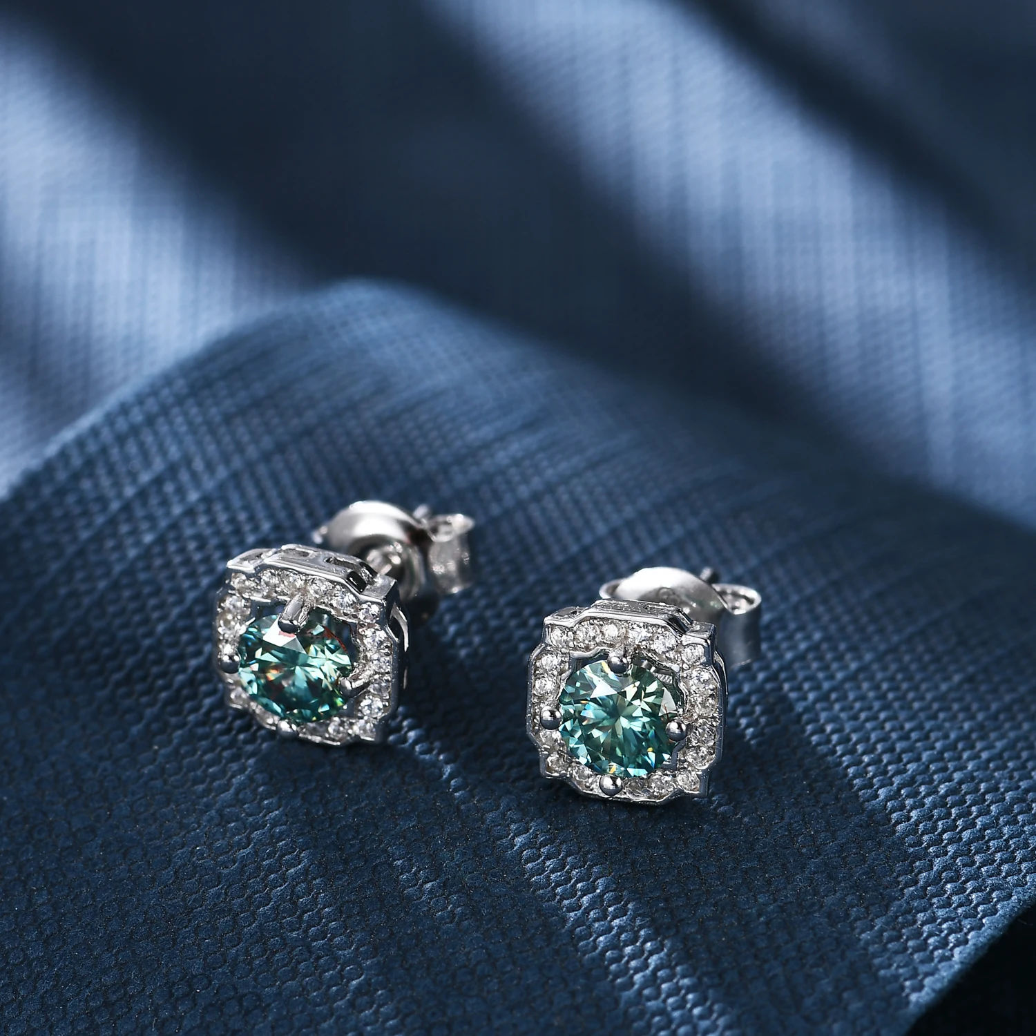 RICA FELIZ 925 Sterling Silver 6 Prong Round Stud Earrings Fine Jewelry 5mm Green Color Moissanite Earrings For Women Wedding RicaFeliz • 2022