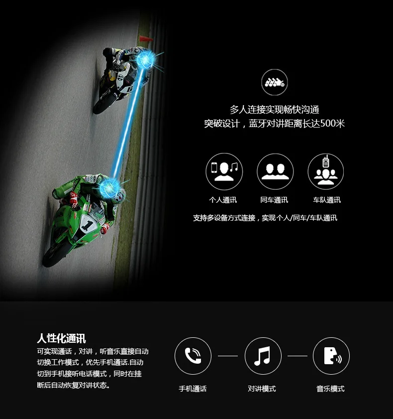 Motorcycle helmet Bluetooth G2 noise reduction waterproof headphones double 500 meters wireless intercom FM radio