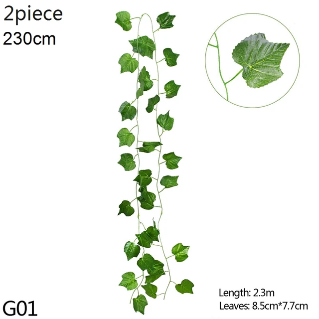 Artificial Flowers Vine Garland Wisteria Silk Artificial Rattan Hanging Flowers Romantic Wedding Arch Decoration Fake Ivy Plants G01-2pcs-leaves