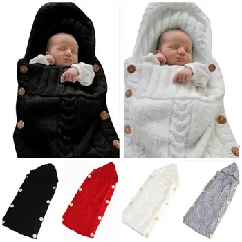 

Newborn Baby Swaddling Stroller Wrap Winter Warm Sleeping Bags Infant Button Knit Swaddle Wrap Toddler Blanket Sleeping Bags