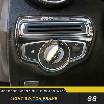 

For Mercedes Benz C Class W205 GLC 2016-2019 Car Front Light Headlight Switch Button Panel Cover Trim Frame Sticker