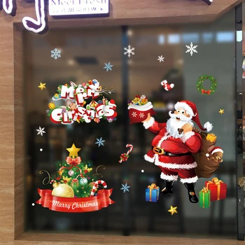

Christmas Stickers Christmas Decoration For Shopping Mall Glass Window Santa Elk Sticker Navidad Decor Xmas New Year 2020 2021
