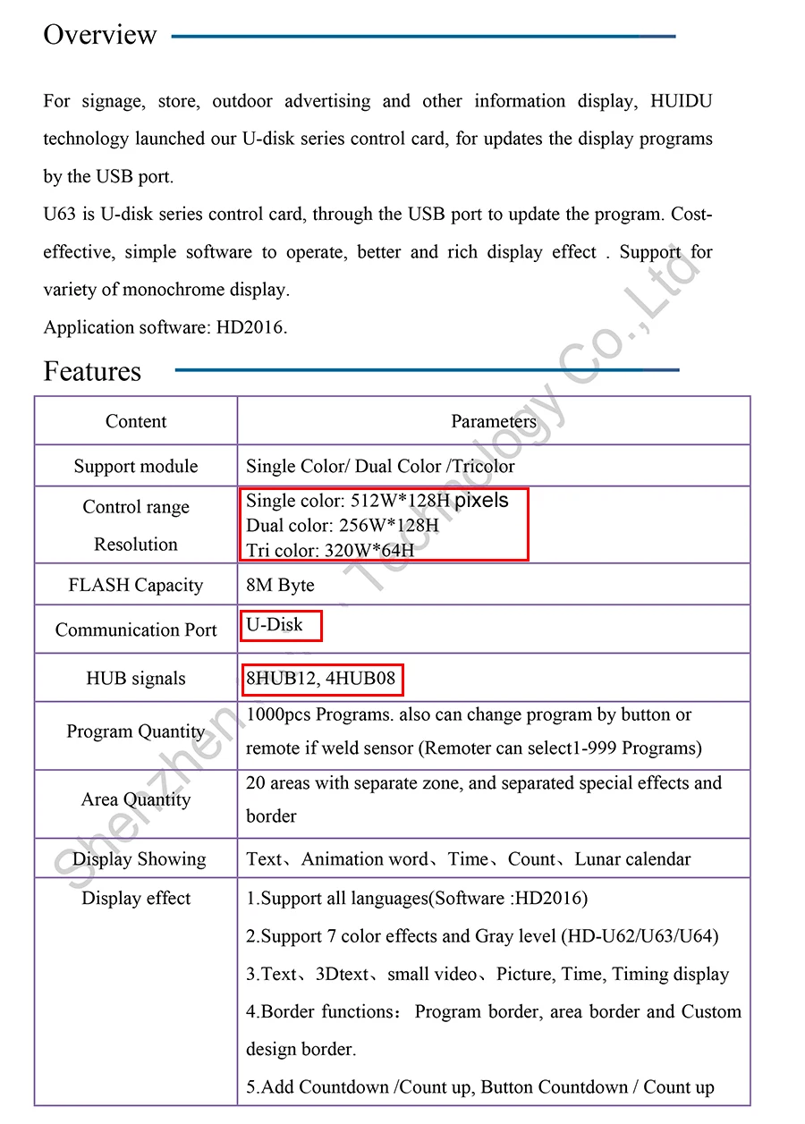 5 HD-U63 single color LED display control card
