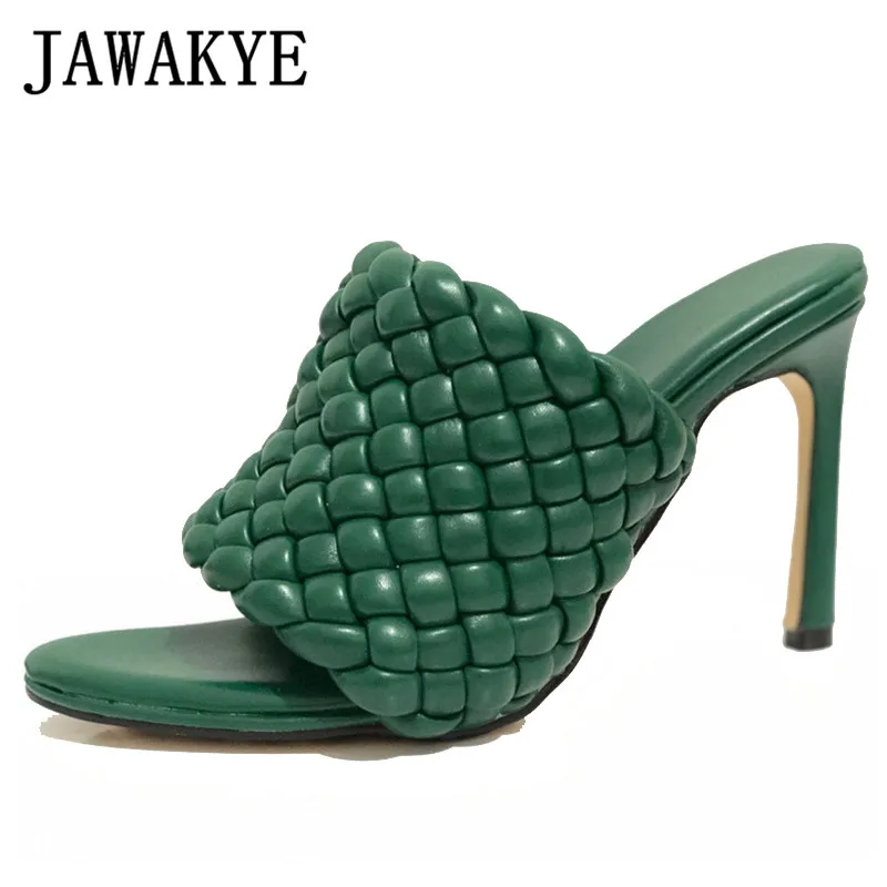 2020 Hot Selling High Heel Mules Designer Padded Leather Open Toe Slippers Plus Size Stiletto summer Women T-show Party shoes | Обувь