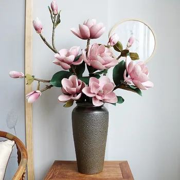 

High-grade Pink Magnolia Simulation Flower Big Bouquet Fake Flower Chinese Style Floor Decoration Simulation Flower