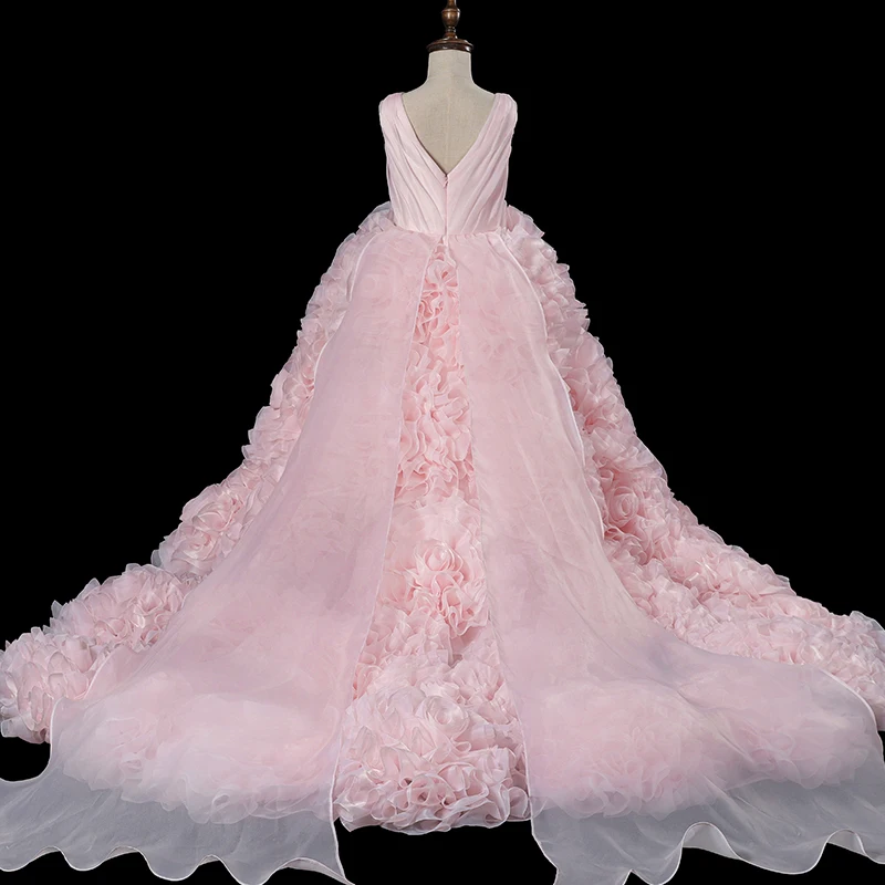 HMY006 vintage dress little bride dresses champagne color beads lace up back girl's evening dress vestidos de comunion 2020 2