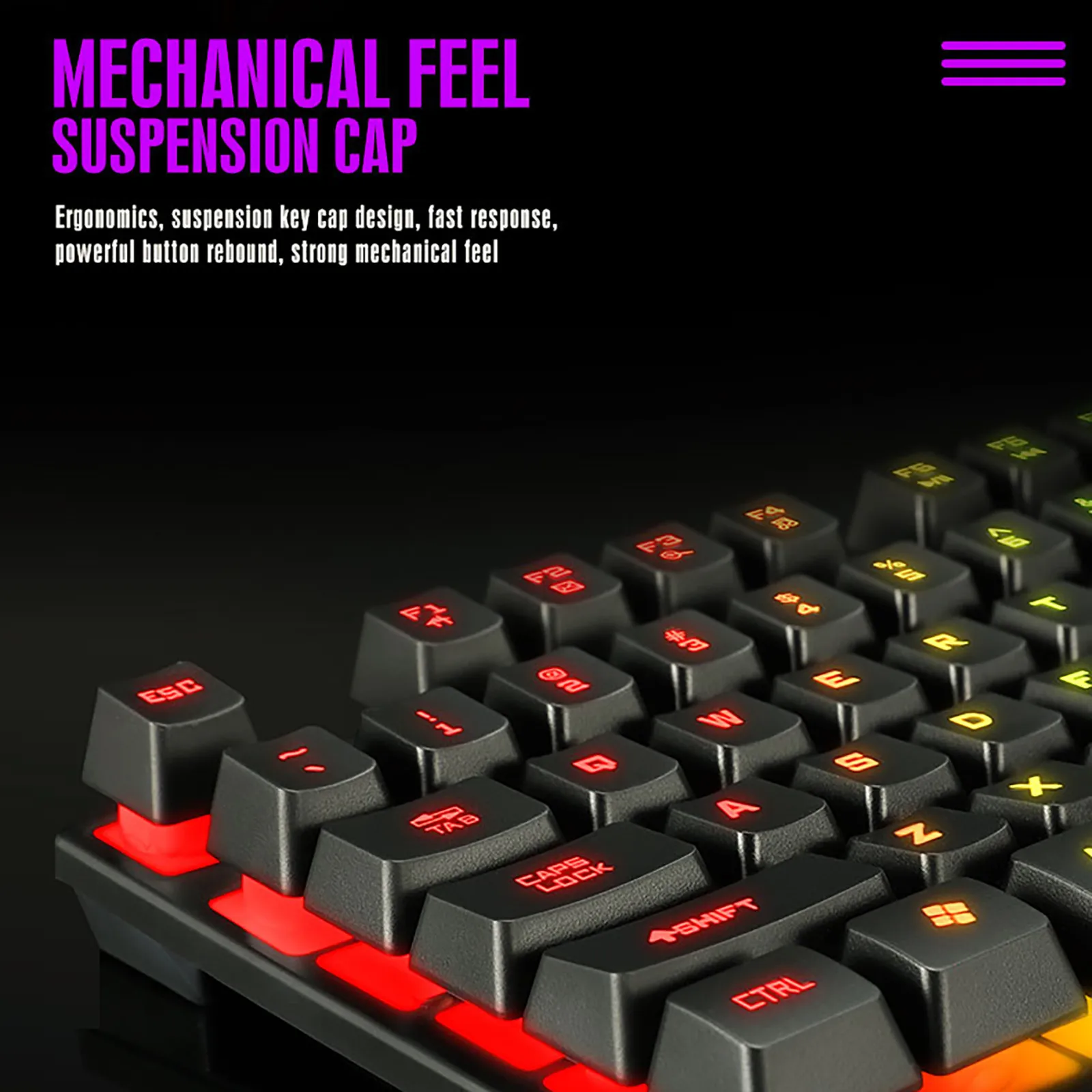 Fashion TF200 Rainbow Backlight Usb Ergonomic Gaming Keyboard and Mouse Set Gaming keyboard Wired Gaming Mouse Kit 104 Keycaps