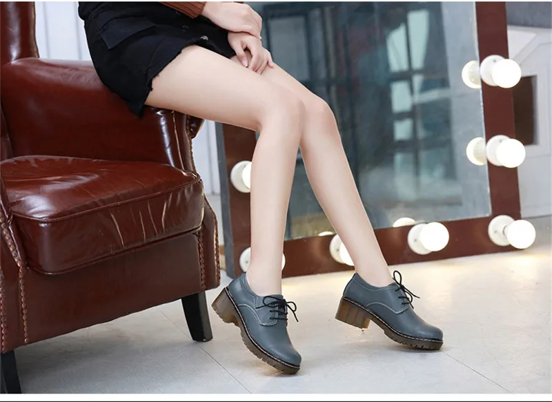 Women's Pumps Oxford Shoes Leather High Heel Sneaker Lady Girl Brogues Vintage Casual Black Grey Oxford Shoes For Women Footwear (15)