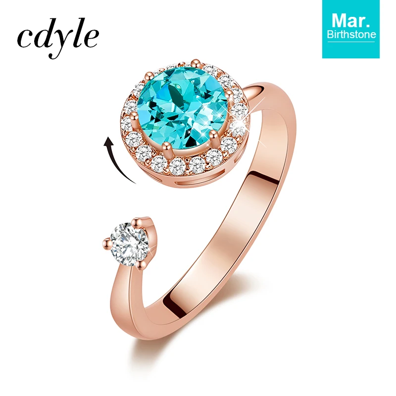 Cdyle кольцо из розового золота, украшенное кристаллом от Swarovski, ювелирные изделия, регулируемый размер, кольца для женщин, подарок на день рождения - Цвет основного камня: Mar. R1014S-S